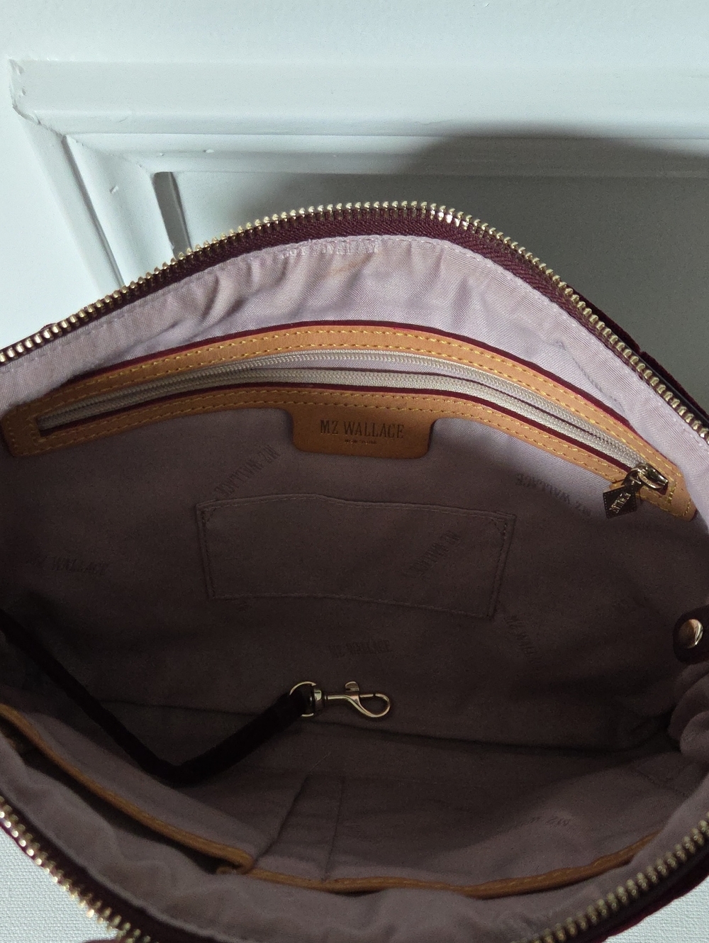 MZ Wallace Quilted Velvet Crossbody Bag in Burgundy with Gold Hardware - Picture 4 of 7